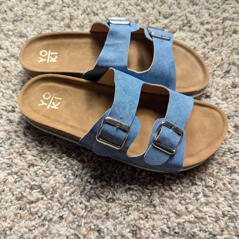 NWOT Denim Corkbed Buckle Sandals